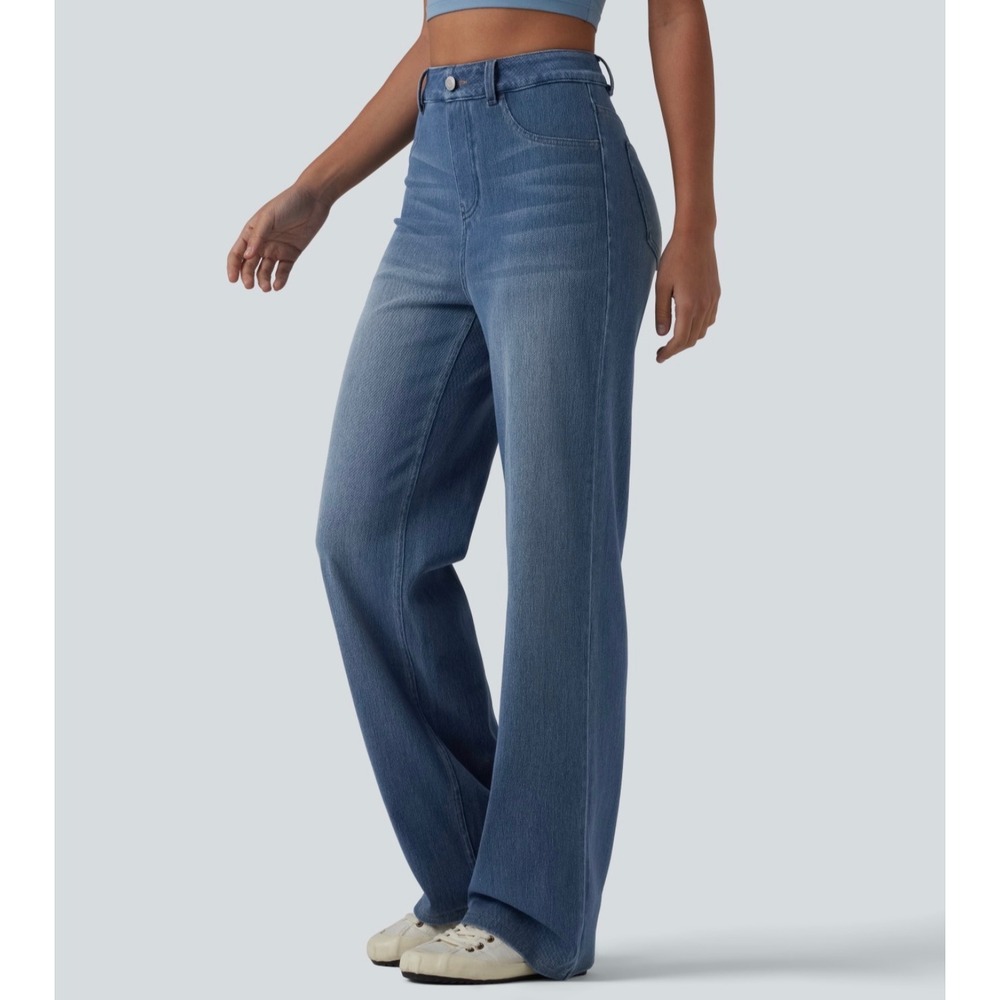 Halara Flex High Waisted Sculpted Straight Leg Casual Jeans Blue Small NWT